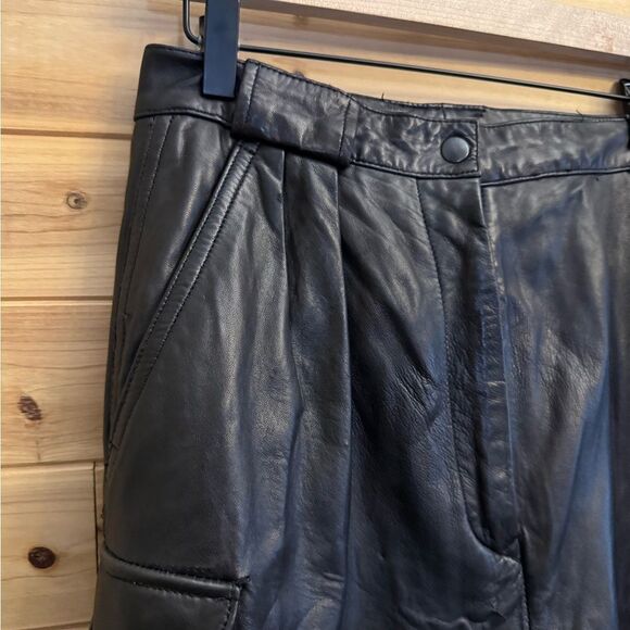 Vintage Merona Sport Sz Medium High Rise Black Leather Cargo Straight Leg Pants - Picture 2 of 14